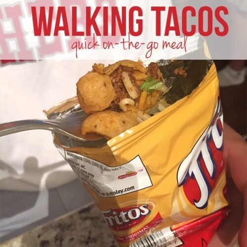 Our family is constantly eating meals on the go because of a busy sports season. You can still feed your family a home cooked meal with these Walking Tacos.