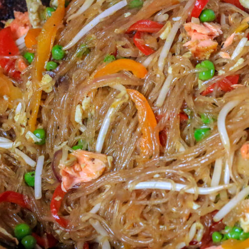 Singapore Noodles With Salmon Ready to Eat