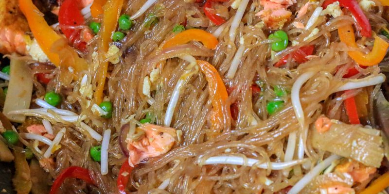 Singapore Noodles With Salmon Ready to Eat